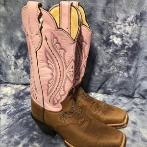 JUSTIN L2667 PINK SQUARE TOE COWBOY WESTERN BOOTS